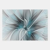 Bloemen Fractal Modern Abstract Bloemblauw Grijs Inpakpapier Vel (Voorkant 2)