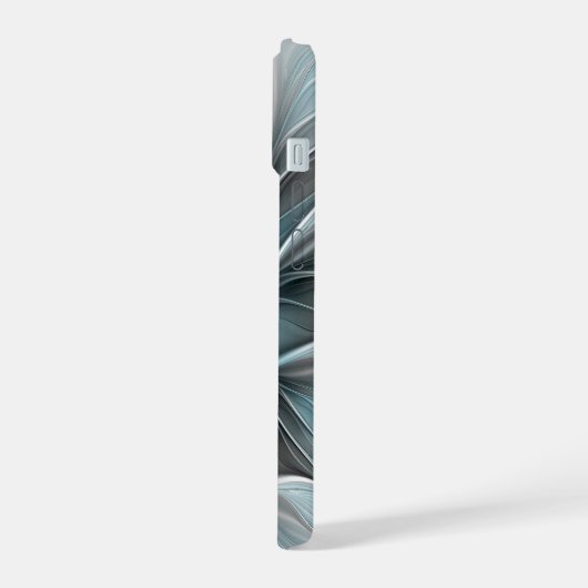 Bloemen Fractal Modern Abstract Bloemblauw Grijs iPhone 15 Case (Linkerkant)