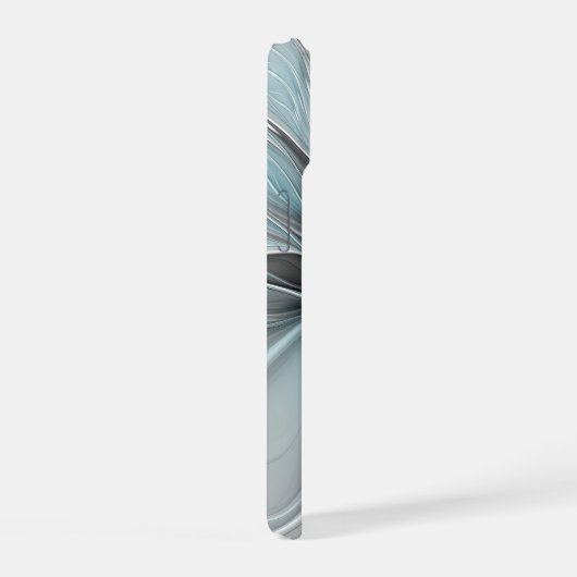 Bloemen Fractal Modern Abstract Bloemblauw Grijs iPhone 15 Case (Rechterkant)