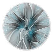 Bloemen Fractal Modern Abstract Bloemblauw Grijs Keramische Knop (Voorkant)