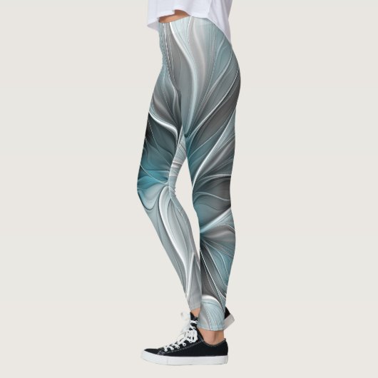 Bloemen Fractal Modern Abstract Bloemblauw Grijs Leggings (Links)