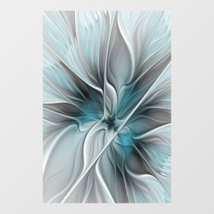Bloemen Fractal Modern Abstract Bloemblauw Grijs Raamsticker