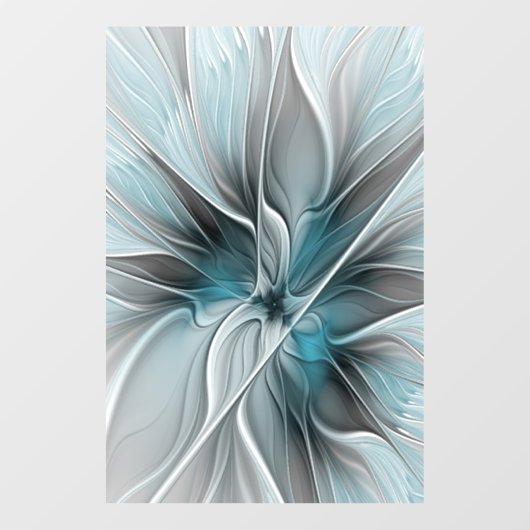 Bloemen Fractal Modern Abstract Bloemblauw Grijs Raamsticker (Vel)