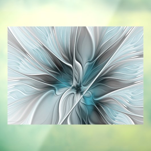 Bloemen Fractal Modern Abstract Bloemblauw Grijs Raamsticker (Vel 3)