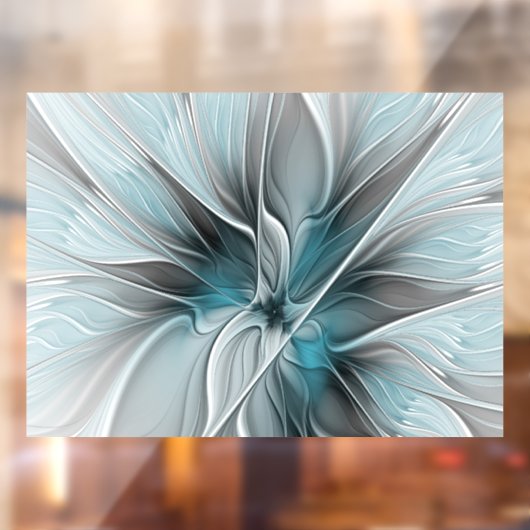 Bloemen Fractal Modern Abstract Bloemblauw Grijs Raamsticker (Vel 2)