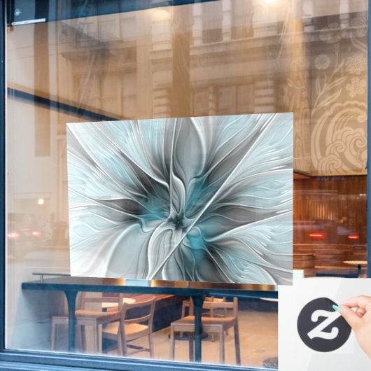 Bloemen Fractal Modern Abstract Bloemblauw Grijs Raamsticker (Cafe Raam)