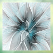 Bloemen Fractal Modern Abstract Bloemblauw Grijs Raamsticker (Vel 3)