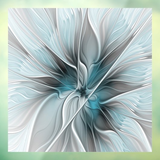 Bloemen Fractal Modern Abstract Bloemblauw Grijs Raamsticker (Vel 3)