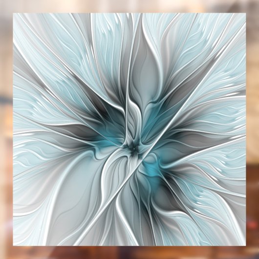 Bloemen Fractal Modern Abstract Bloemblauw Grijs Raamsticker (Vel 2)