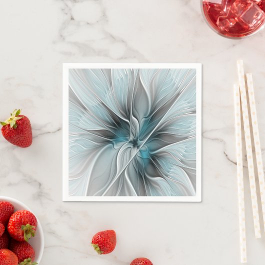 Bloemen Fractal Modern Abstract Bloemblauw Grijs Servet (Insitu)
