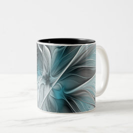 Bloemen Fractal Modern Abstract Bloemblauw Grijs Tweekleurige Koffiemok