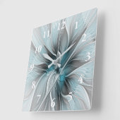 Bloemen Fractal Modern Abstract Bloemblauw Grijs Vierkante Klok (Hoek)