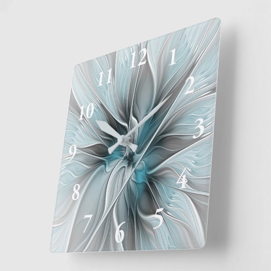 Bloemen Fractal Modern Abstract Bloemblauw Grijs Vierkante Klok (Hoek)