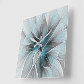 Bloemen Fractal Modern Abstract Bloemblauw Grijs Vierkante Klok (Hoek)