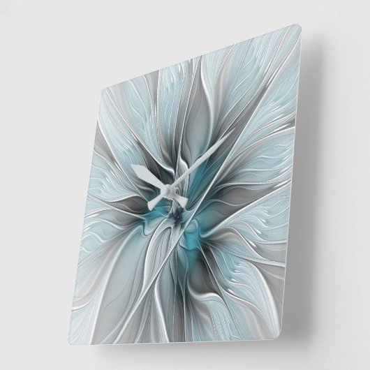 Bloemen Fractal Modern Abstract Bloemblauw Grijs Vierkante Klok (Hoek)