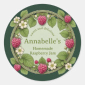 Bloemen frambozenjam ronde sticker (Voorkant)