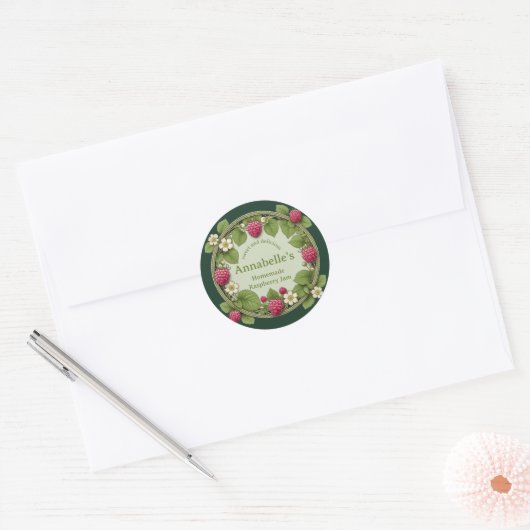 Bloemen frambozenjam ronde sticker (Envelop)