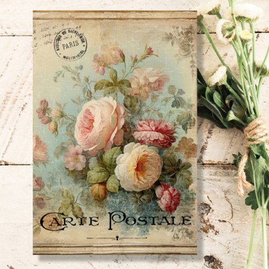 Bloemen Frans  Blauw Roze Ephemera Decoupage Tissuepapier