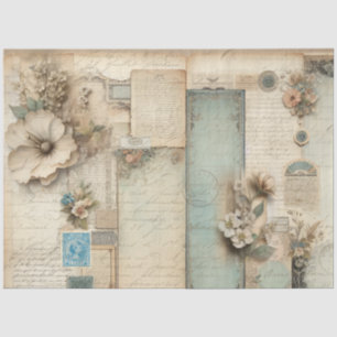 Bloemen Frans  Blauw Roze Ephemera Decoupage Tissuepapier