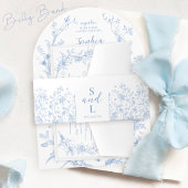 Bloemen Frans Dusty Blue Elegant Wedding Uitnodigingen Wikkel