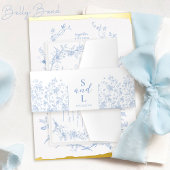 Bloemen Frans Dusty Blue Elegant Wedding Uitnodigingen Wikkel