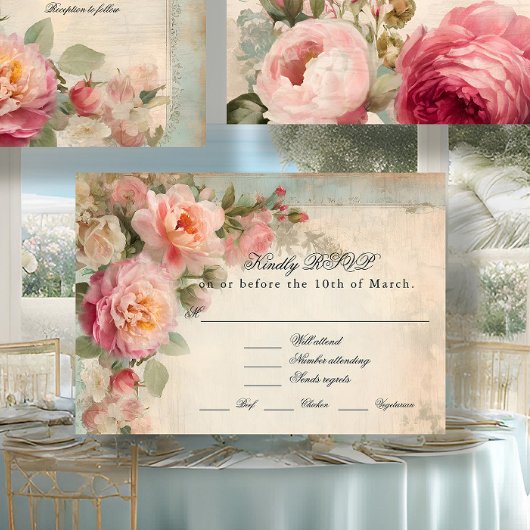 Bloemen  Frans Elegant Junk Journal Bruiloft RSVP Kaartje