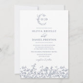 Bloemen Frans Monogram Foto Dusty Blue Wedding Kaart (Voorkant)