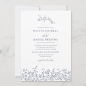 Bloemen Frans QR Code Dusty Blue Wedding Kaart (Voorkant)