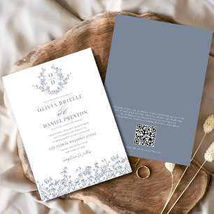 Bloemen Frans  QR Code Dusty Blue Wedding Kaart