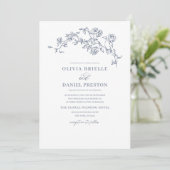 Bloemen Frans  QR Code Dusty Blue Wedding Kaart (Staand voorkant)