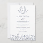 Bloemen Frans  QR Code Dusty Blue Wedding Kaart (Voorkant)