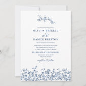 Bloemen Frans  QR Code Navy Blue Wedding Kaart (Voorkant)