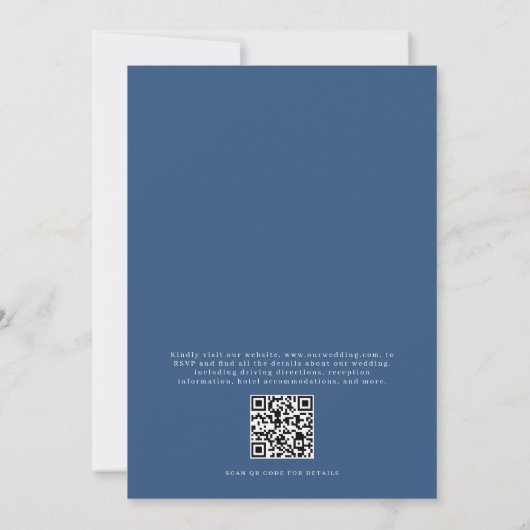Bloemen Frans  QR Code Navy Blue Wedding Kaart (Achterkant)
