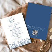 Bloemen Frans  QR Code Navy Blue Wedding Kaart
