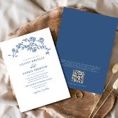 Bloemen Frans  QR Code Navy Blue Wedding Kaart