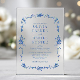 Bloemen Frans Victoriaans Royal Blue Wedding Acryl Uitnodigingen