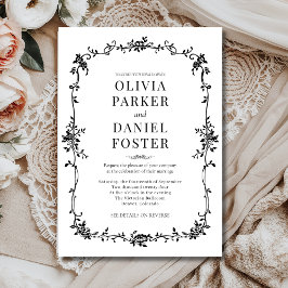 Bloemen Frans Victoriaans Zwart Wit Trouwen Kaart