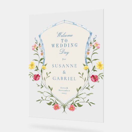  Bloemen Franse bruiloft Welkom Acryl Teken Acryl Bord (Hoek)