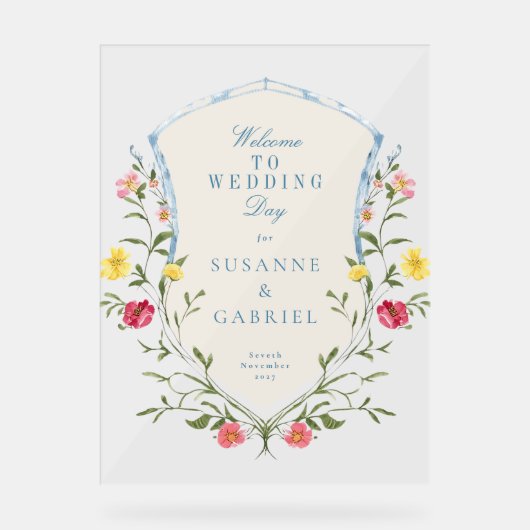 Bloemen Franse bruiloft Welkom Acryl Teken Bord (Voorkant)