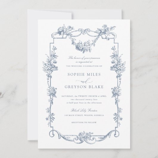 Bloemen Franse Rozen  Lijst bruiloft Kaart (Voorkant)