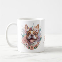 Bloemen Frenchie schattig bloemenhoofd Waterverf