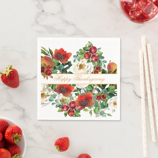 Bloemen, fruit en rode bessen Thanksgiving Servet (Insitu)