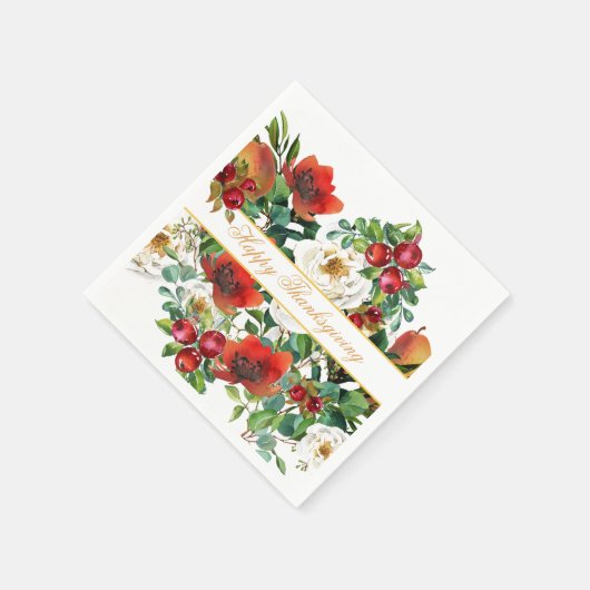 Bloemen, fruit en rode bessen Thanksgiving Servet (Hoek)