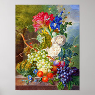Bloemen, Fruit Stilleven Waterverf door Jan van Os Poster
