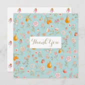 Bloemen & Fruit Turquoise Flat Dank u kaart (Voorkant / Achterkant)