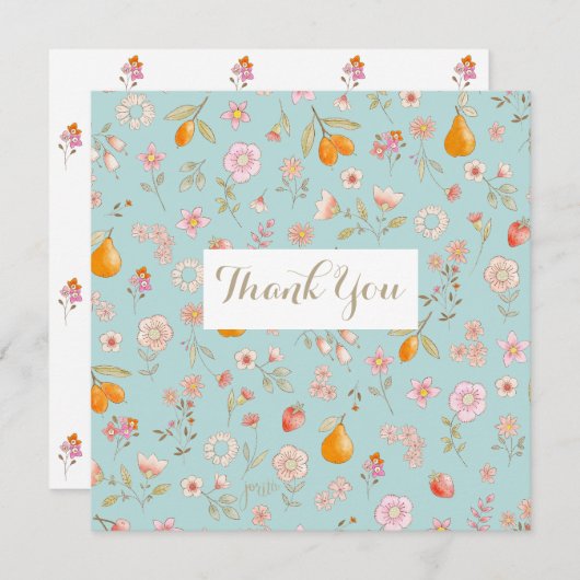 Bloemen & Fruit Turquoise Flat Dank u kaart (Voorkant / Achterkant)