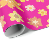 Bloemen Fuchsia Naadloze Herfst Verjaardagscadeau Cadeaupapier (Rol Hoek)