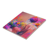 Bloemen fuchsia yellow paarse digital art tegeltje (Zijkant)