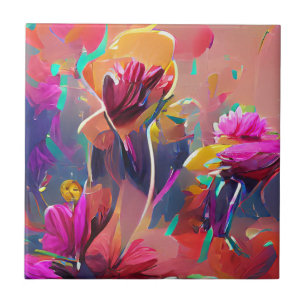 Bloemen fuchsia yellow roze digital art tegeltje