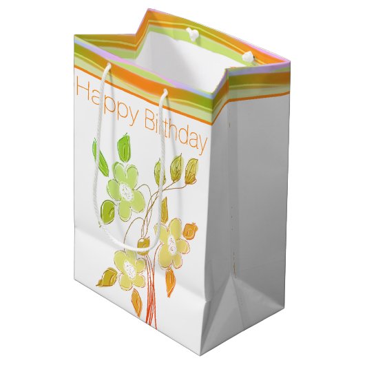 Bloemen geaccentueerd met Sinaasappel Medium Cadeauzakje (Voorkant Gekanteld)